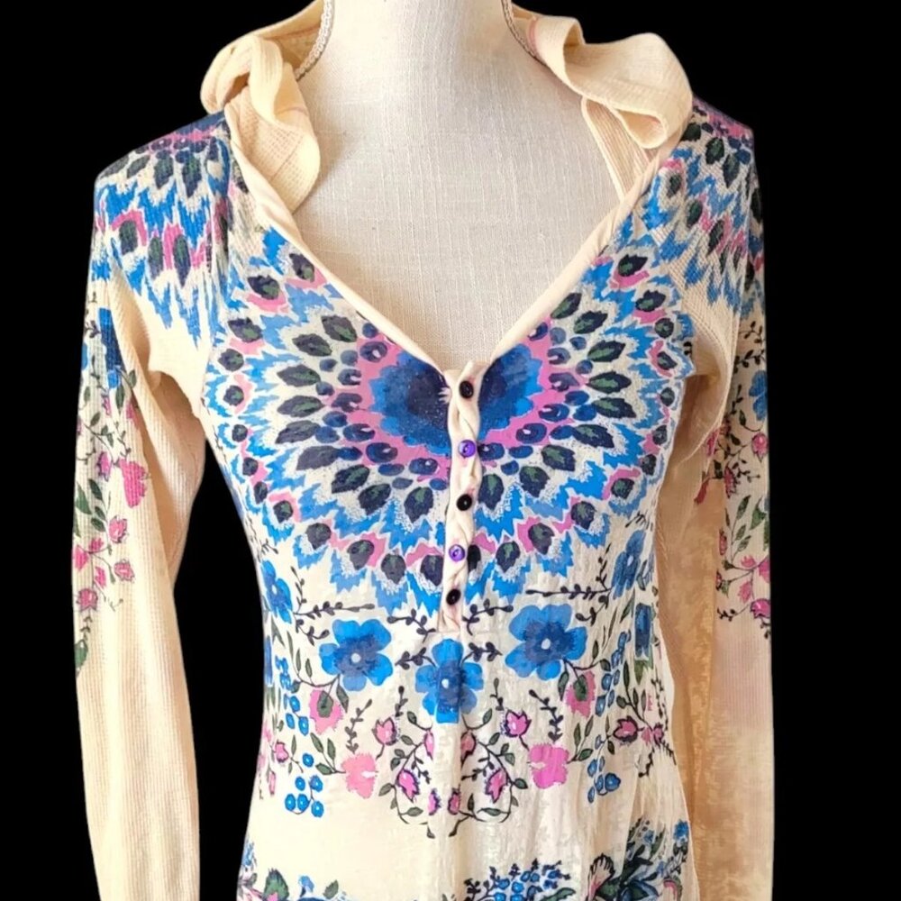 Free People top, Burnout style, Size Small, peacock